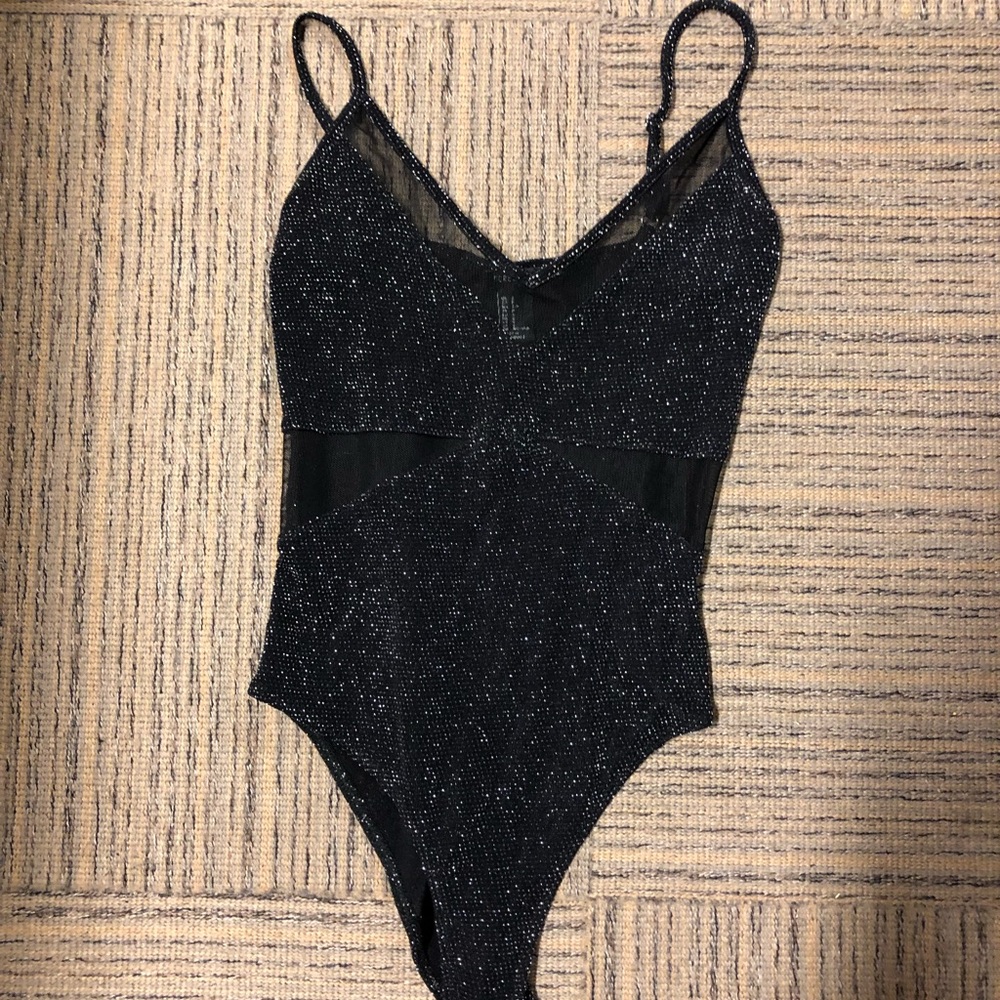 Black Sheer Cut Out Sparkly Tank-top Bodysuit